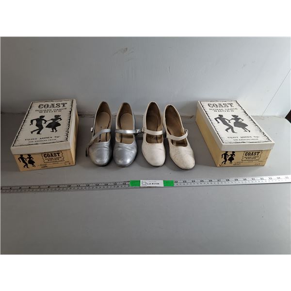 (2) Pairs of Women's Square Dancing Shoes, White- 8.5 & Silver-9