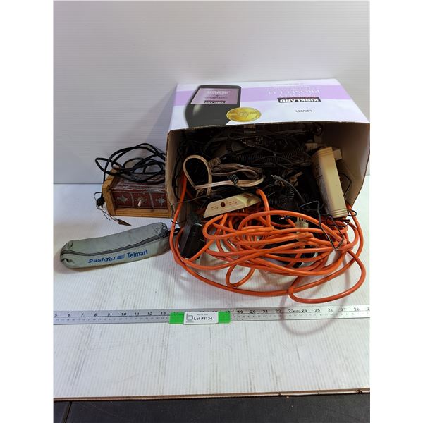 Assorted Electrical Cables, Electrical Contraption Box, Sasktel Bag, Misc.