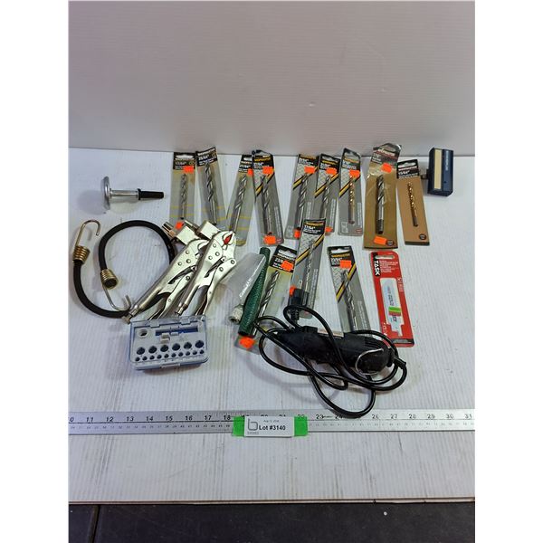 Assorted Shopmaster Drill Bits, Clamps, TASK Blade, Hole Sizer, Pro-Tool For Nail Professional Use -