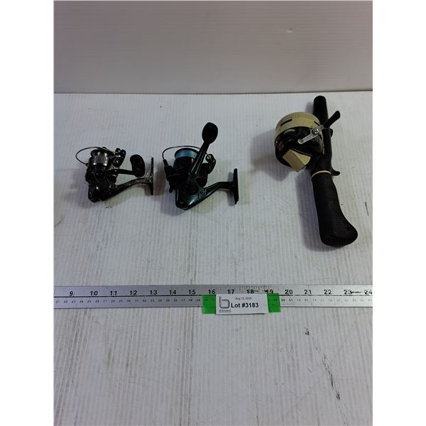 (3) Fishing Reels (Quantum, Zebco, South Bend) Spinning & Spincast