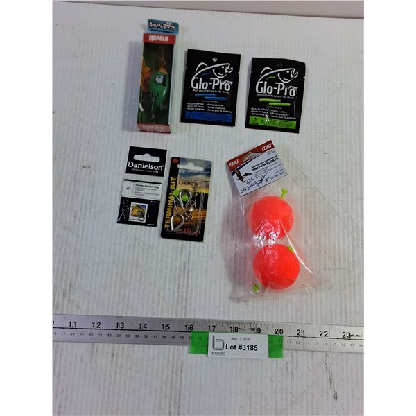 Assorted Fishing Tackle, Glo-Pro Lures, Split Rings, Eagle Claw Floats, Rapala Lure