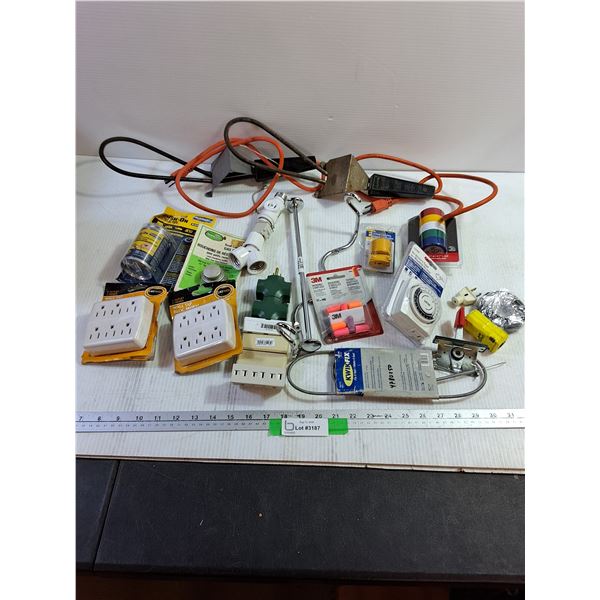 Assorted Electrical Cables, Charcoal Lighters, Wall Taps, Electrical Tape, Misc
