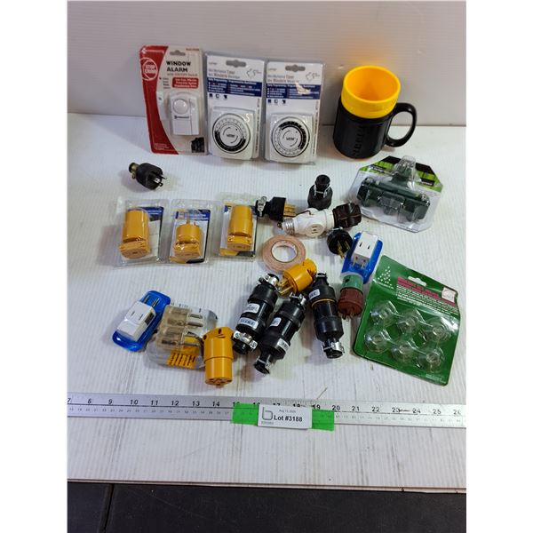 Window Alarm, Mechanical Timers, 3-Outlet Adapter, Male Plugs, Misc