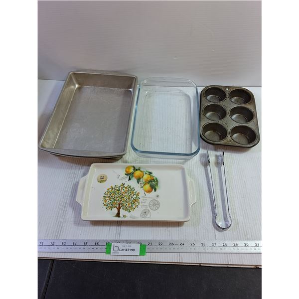 Aluminum Cooking Trays, Glass Trays, Muffin Sheet, & Tongs