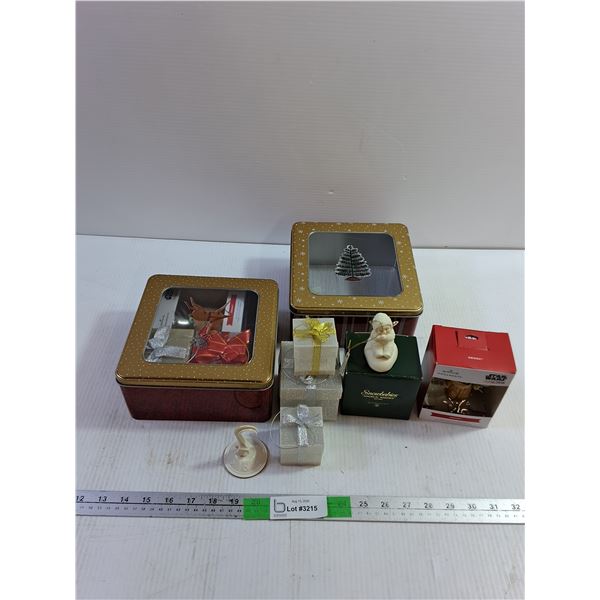 (2) Tin Boxes with Assorted Christmas Decor