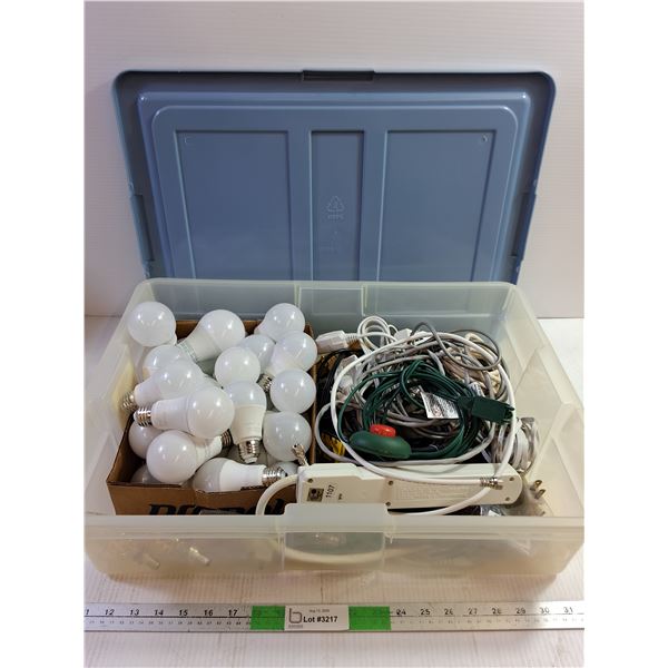 Various Light Bulbs and Electric Wires, Extension Cords As Is