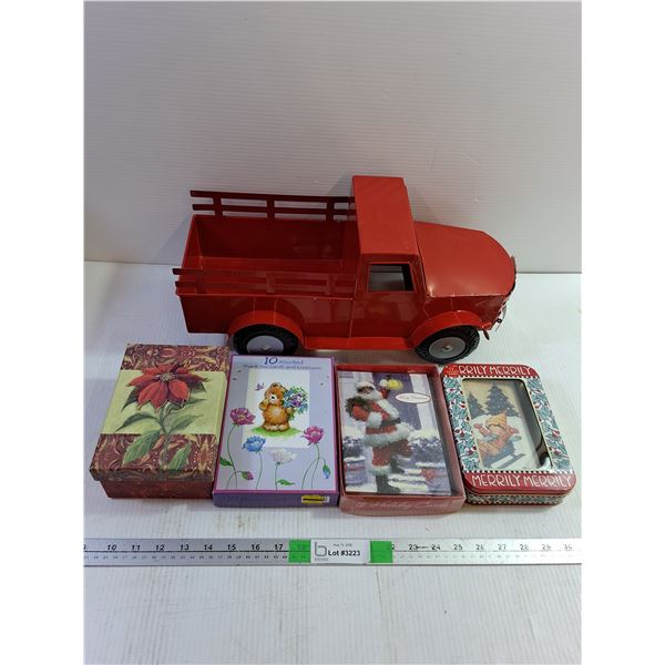 Metal Truck with Various Greeting Cards, Thank You Cards, Christmas Cards