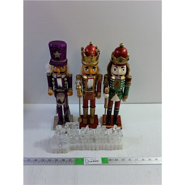 (3) Wooden Nutcrackers, Plastic Train