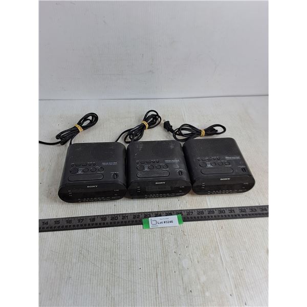 (3) Sony Alarm Clocks - All Power On
