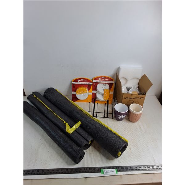 NIB Smoke Alarms & LED Security Light, Pipe Insulators, Coffee Mugs, Door Hanger