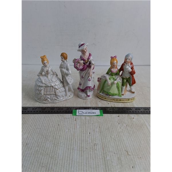 (3) Porcelain Period Piece Ornaments - 1 is a Dish