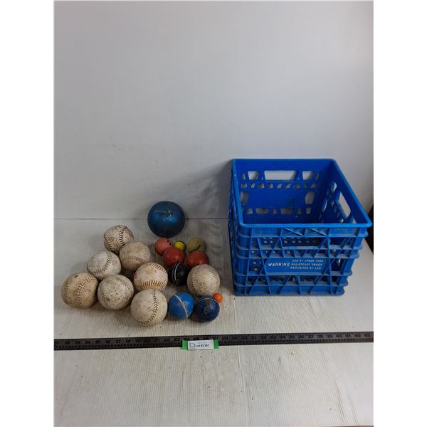 (18) Assorted Sport & Exercise Balls, Milk Crate