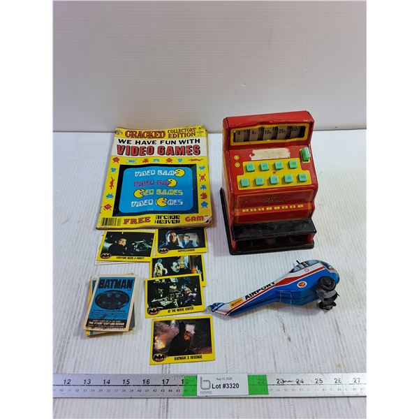 Cracked Magazine Collector's Edition, Batman Trading Cards, Toy Cash Register and Helicopter