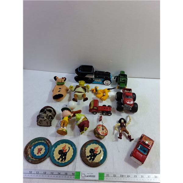 Shrek and Pluto Toy Figures, Assorted Toy Figures, Cars, Misc