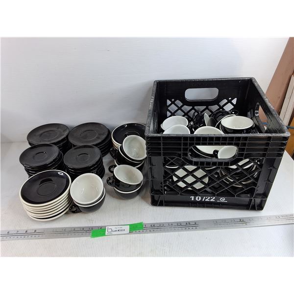 Milk Crate, Ceramic Saucers & Tea Cups