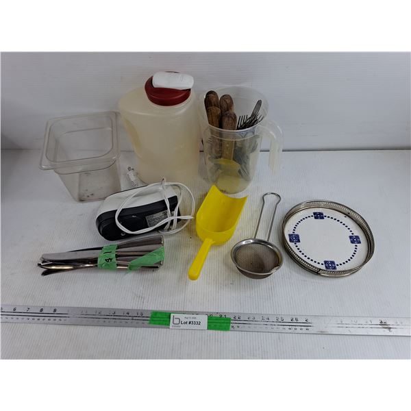 Cutlery, Electric Mixer -Powers On, As Is, Strainer, Pizza Knives, Grain Scoop, Misc