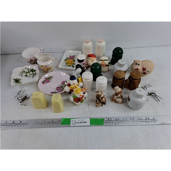 Assorted Salt & Pepper Shakers, Cream & Sugar Set, Saucer