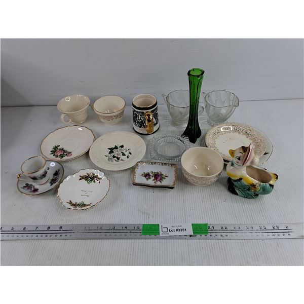 Glass Vase, Cream & Sugar Set, Ash Tray, Tea Cups & Saucers