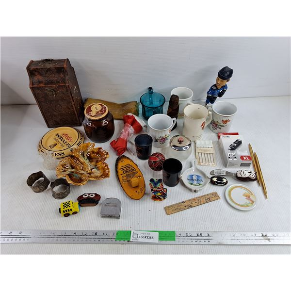 Decorative Chest, Napkin Rings, Ceramic Tea Cups, Butter Knife, Beaded Owl, Canon Pixma Ink Tank
