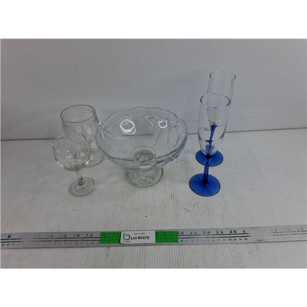 Candy Dish & (4) Glass Goblets