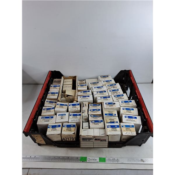 Large Plastic Crate & Assorted Bendix & Clevite Engine Components