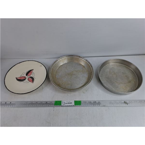 (2) Metal Pie Dishes, Blue Ridge Ceramic Plate