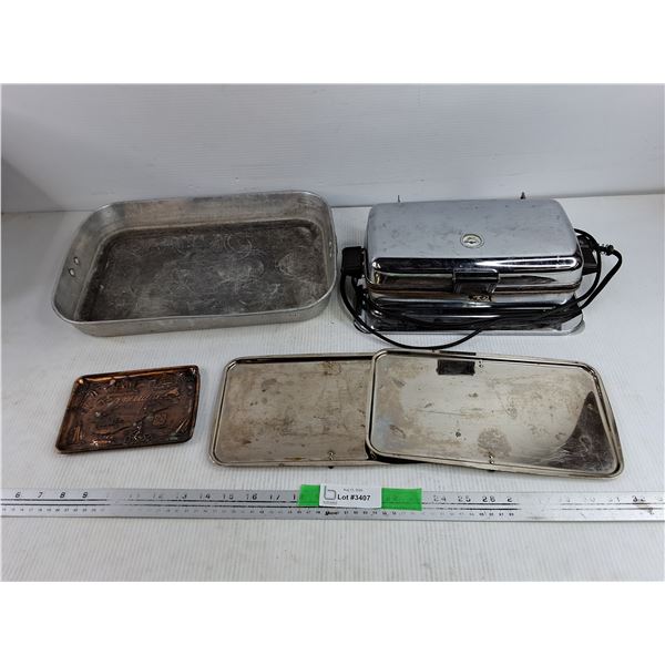 Bermuda Copper Ash Tray, Baking Pan, Serving Trays, Vintage Wafflemaker - Powers On, As Is