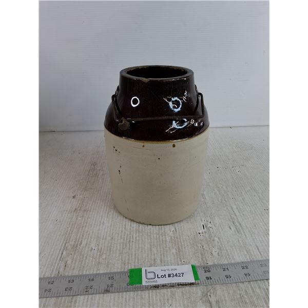 Two Tone Bail Wire Stoneware Pickle Crock With No Lid 9.5"