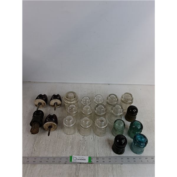 (21) Glass And Stoneware Insulators Up To 4"