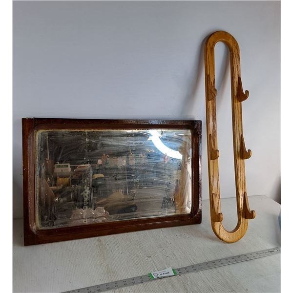 Mirror 26"x16.5", Wooden Wall Hanger 32"x6", Pickup Only