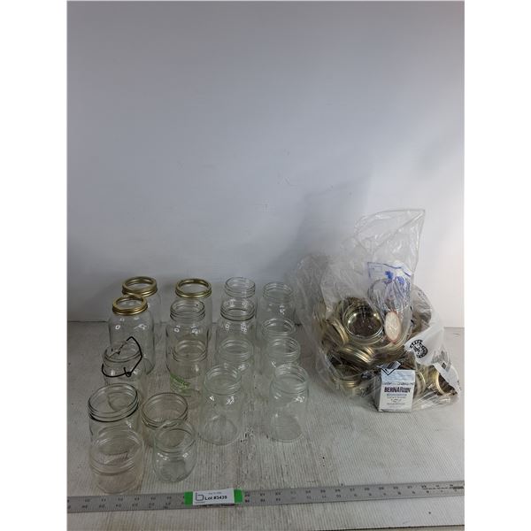 Various Mason Jars Up To 7", Lids And Rims