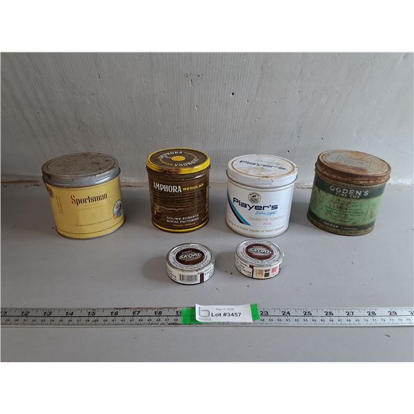 (6) Empty Tin Containers Of Tobacco Up To 4"x4.5"