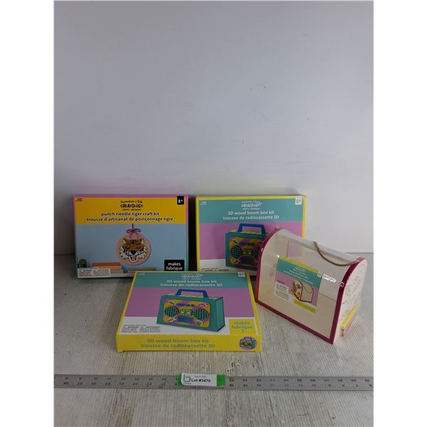 Punch Needle Tiger Craft Kit, (2) 3D Wood Boom Box Kit, Bug Catcher Kit, All Appear NIB