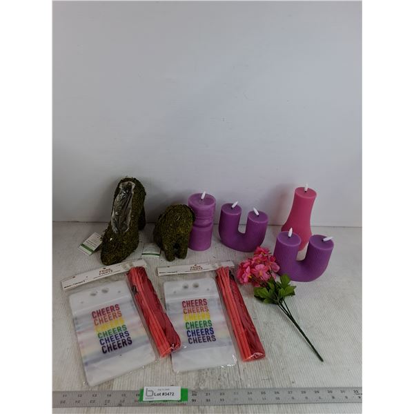 Decorative Moss, LED Wax Candles, Drink Pouches