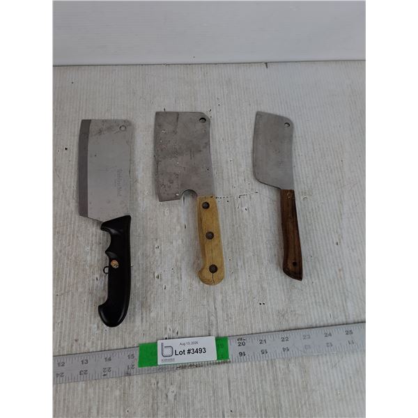 (3) Assorted Butcher Meat Cleavers Up To 11"