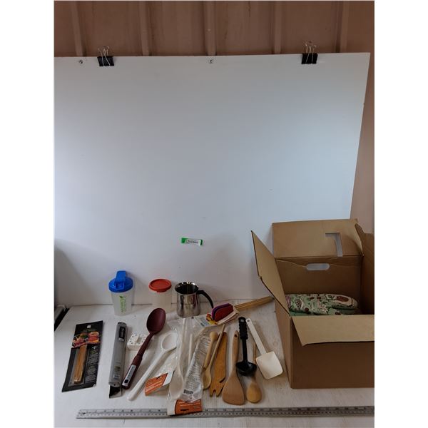 Starbucks Coffee Pitcher, (2) Sets of Oven Mitts, Assorted Wooden and Plastic Utensils, Misc