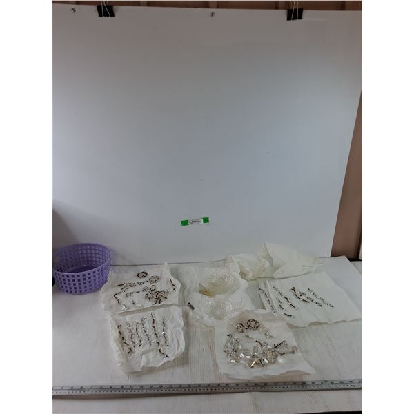 Assorted Jewelry, Earrings, Decorative Baubles, (5) Plates with Holes In Middle, Basket, As-Is