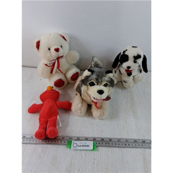 (4) Plush Stuffed Toys, Teddy Bear, Wolf, Dog, Elmo
