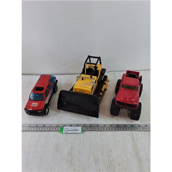 (3) Toy Vehicles, Tonka Offroad Rescue, Monster Truck, Remco Bulldozer