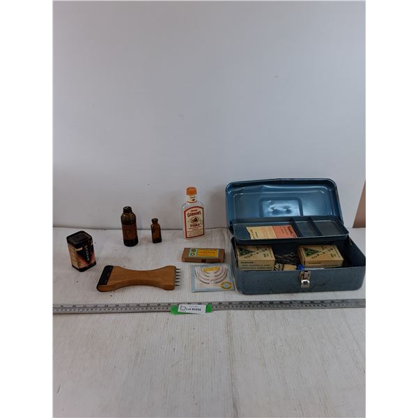 Blue Toolbox with Screwdrivers, Pins, Webbing Stretcher, Bottles Wheel Cylinder Repair Kit