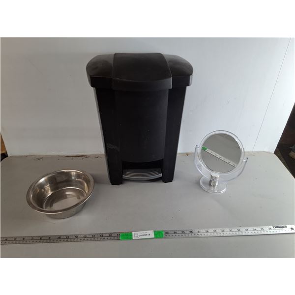 17" Step Garbage Can, Double Sided Mirror & Dog Bowl- Can't Ship