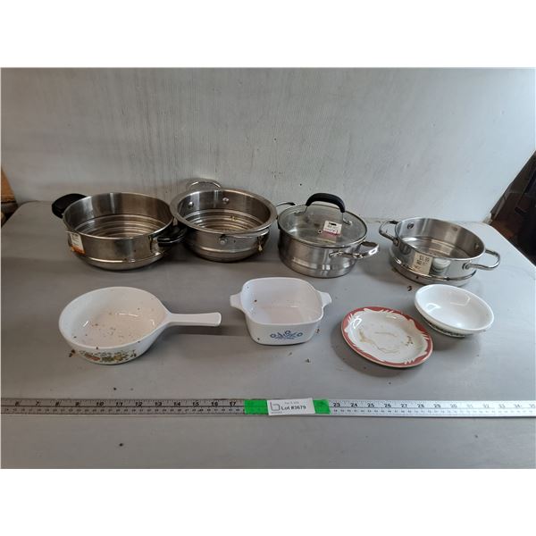 Corning Ware Mini Casserole Dish & Skillet, Steamer Inserts, Misc.
