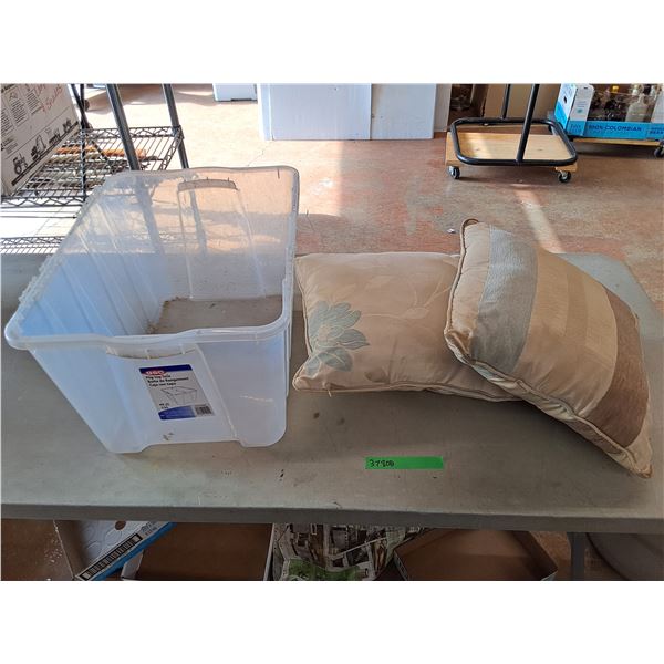 GSC Plastic Tote & (2) Pillows, Tote Pickup Only