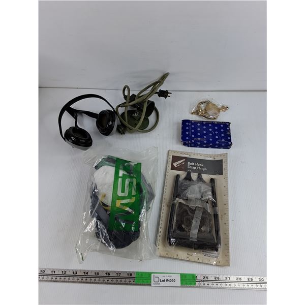 Noise Headphones, MSA Face Mask, Bolt Hook Strap Hinge, Brass Door Knocker & Light Bulb Holder