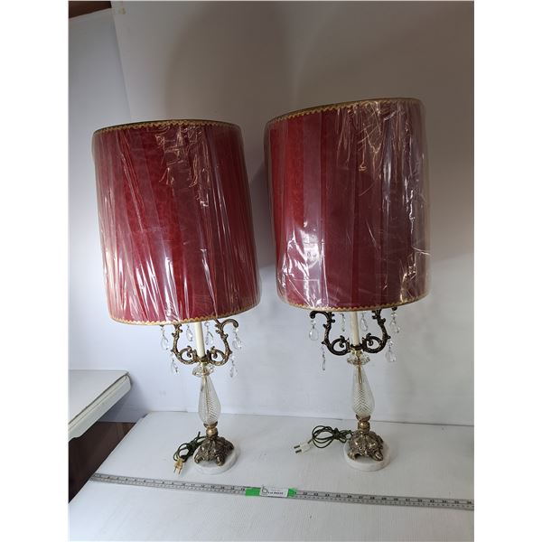 (2) Glass Trilight Lamps with Shades 33" Tall- Power On, Can't Ship