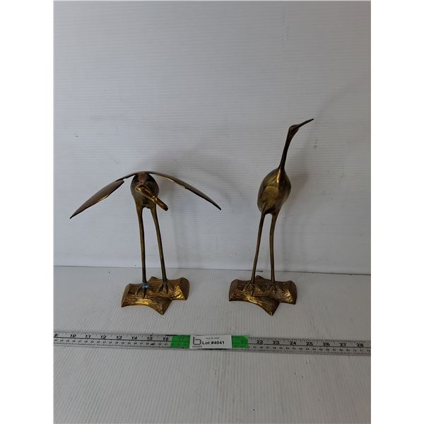 (2) Brass Crane Figurines Up to 13.5"
