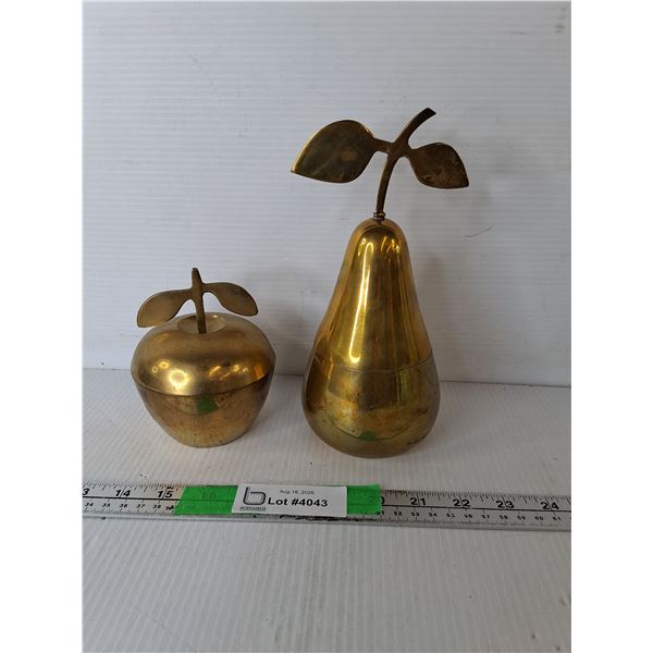 Brass Pear & Apple Trinket Boxes Up to 8.75"
