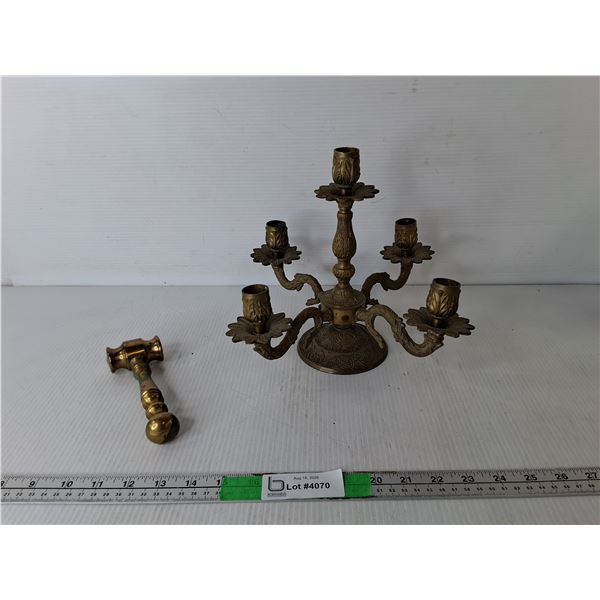 Brass Gavel 6" & Candelabra