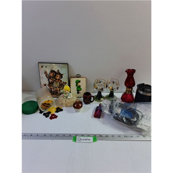 Glasses, Oil Lamp, Insulated Mug, 45 RPM Record Centers, Computer Cords, Misc - Cannot Ship