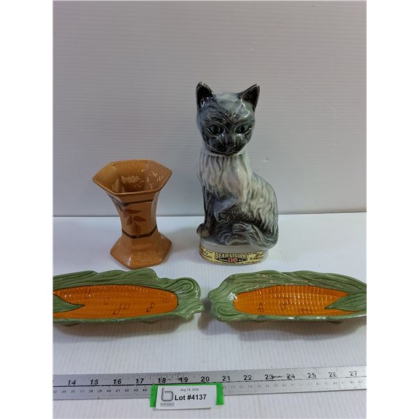 Cat Decanter, Vase, Corn Cob Dishes
